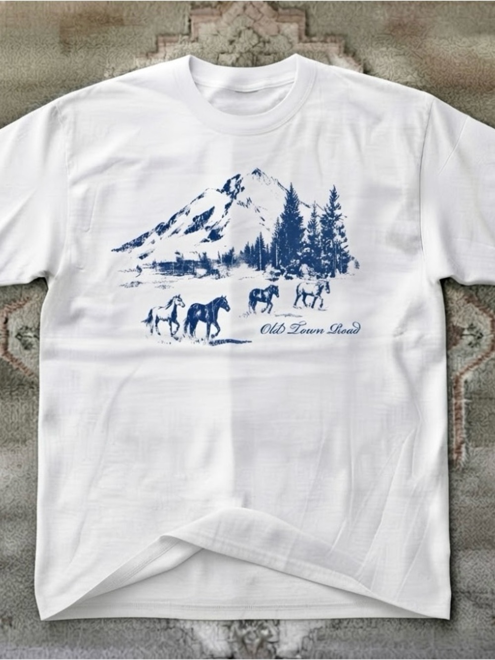 Old Town Road Horses Mountains Western Country Music T-Shirt